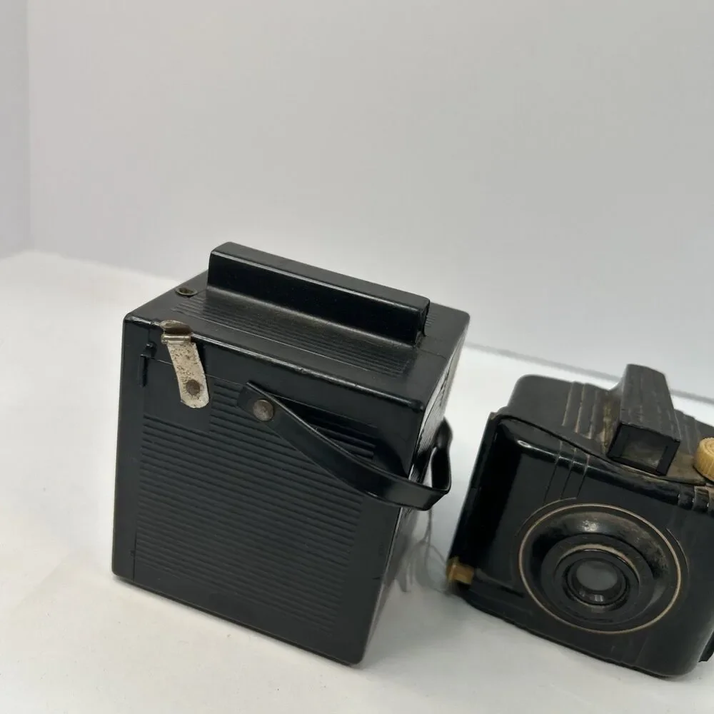 Vintage Art Deco Box Camera Lot Herco Imperial 620 & Antique Falcon Miniature